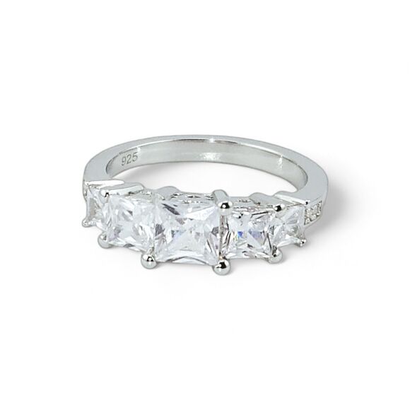 Sterling Silver 925 Clear CZ Princess Tier Ring - Picture 3 of 6